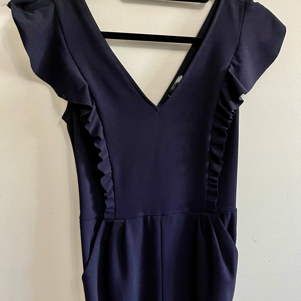 Aqua medium Navy Blue Jumpsuit flutter sleeve like new Nordstrom